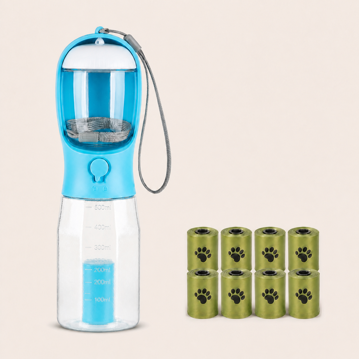 ORELIS 600ml Blue bottle with 8 extra waste-bag rolls