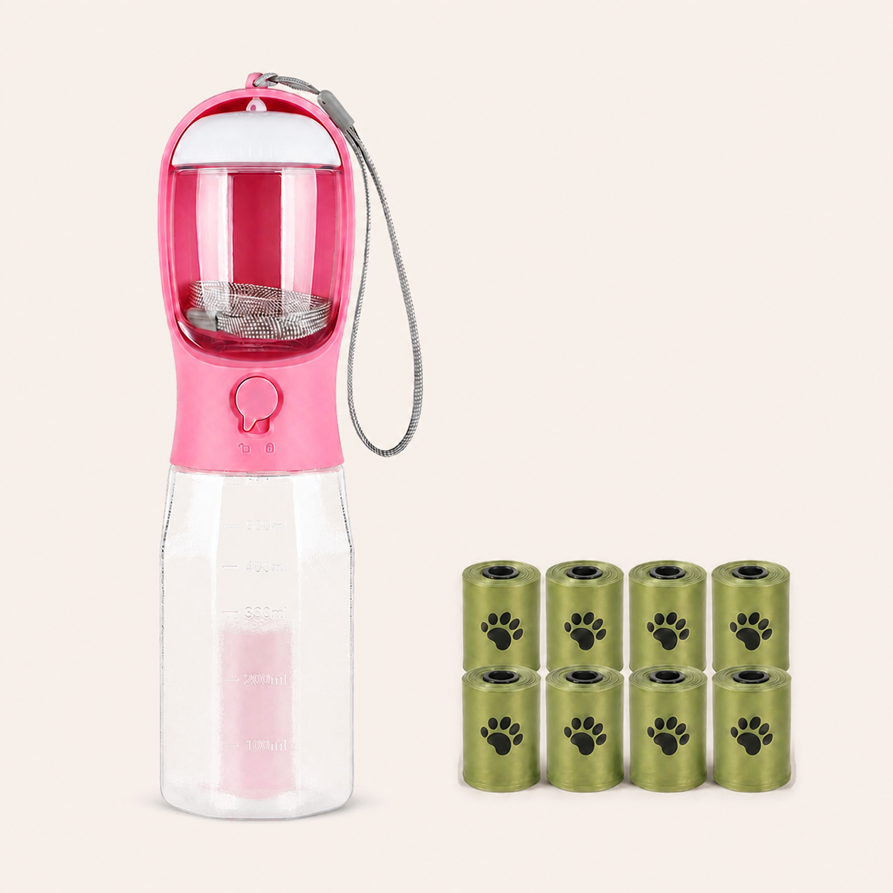 ORELIS 600ml Pink bottle with 8 extra waste-bag rolls