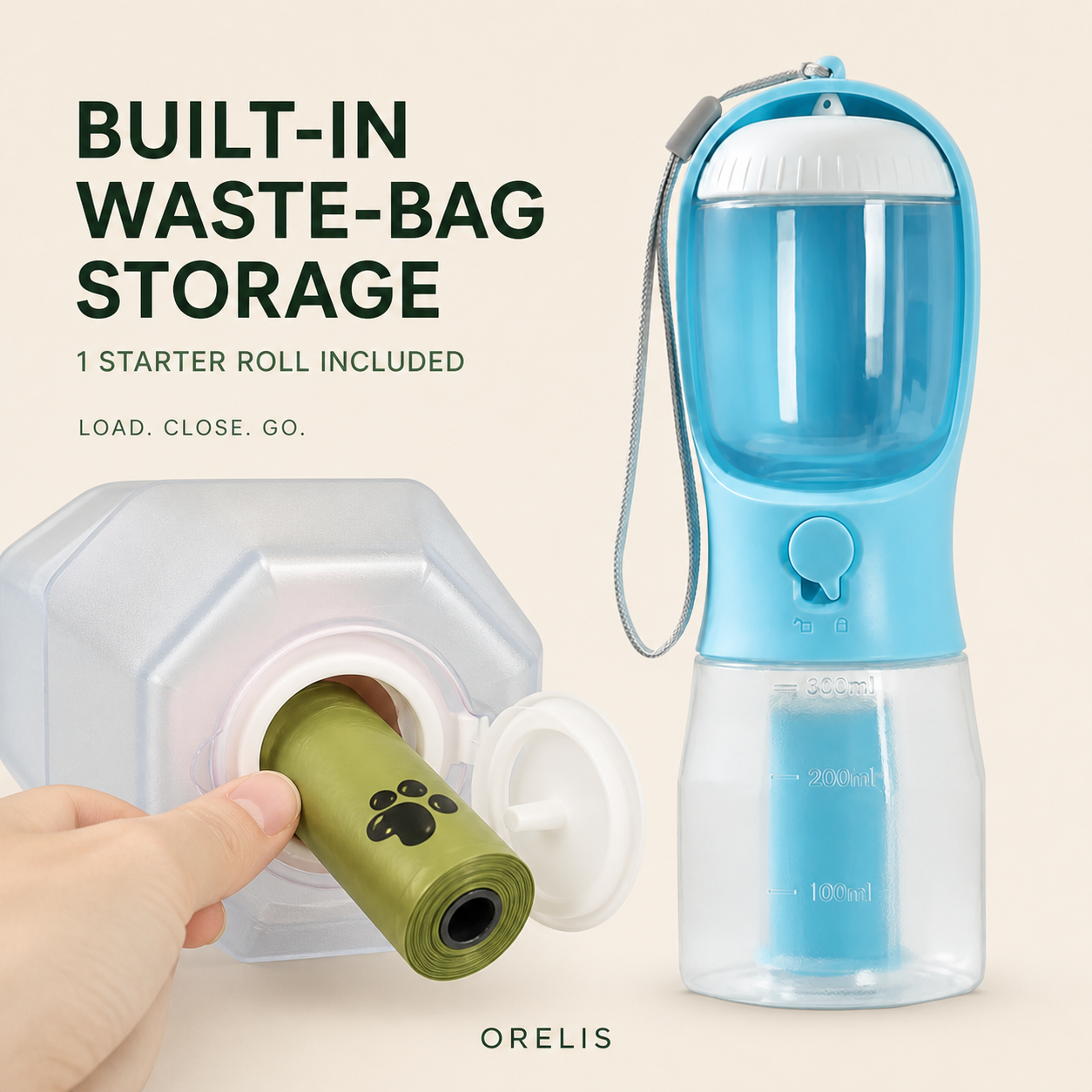 ORELIS built-in waste-bag storage with one starter roll included