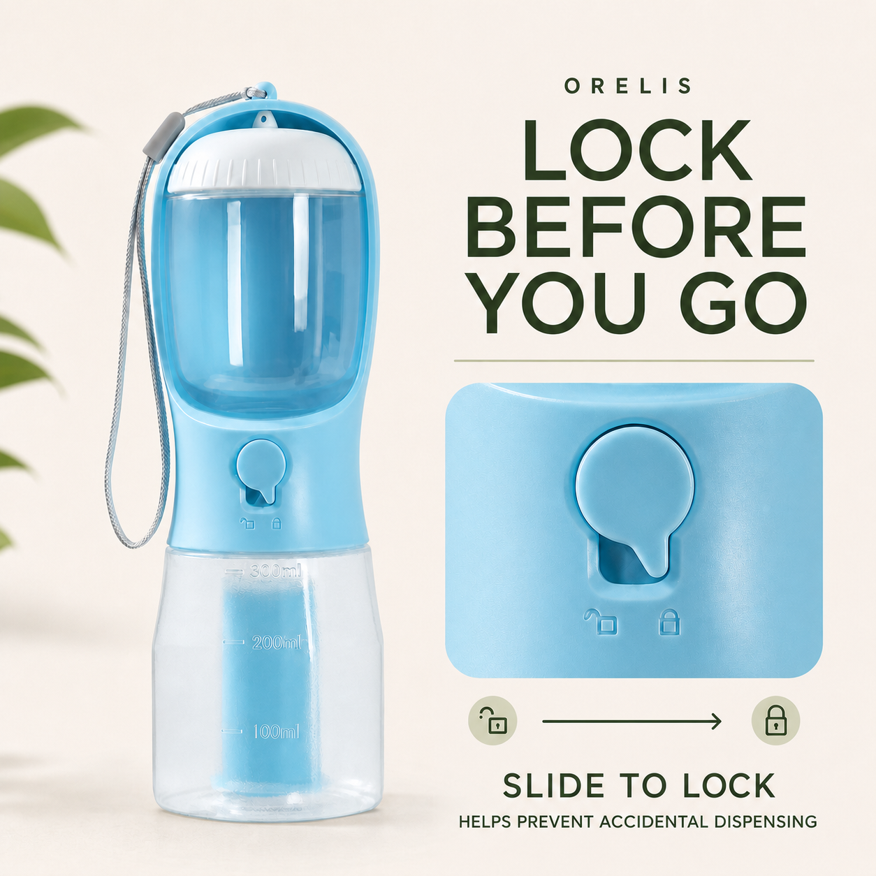 ORELIS slide-to-lock control helps prevent accidental dispensing