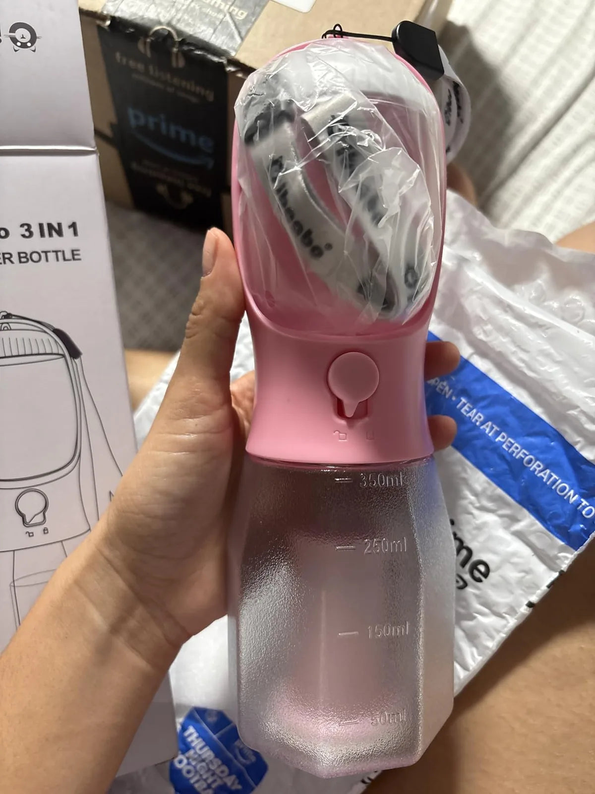 Customer photo of a pink 300ml travel bottle